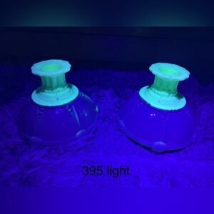 Vintage pair of Anchor Hocking Oyster & Pearl White/Green Candlestick ~ 1938-40